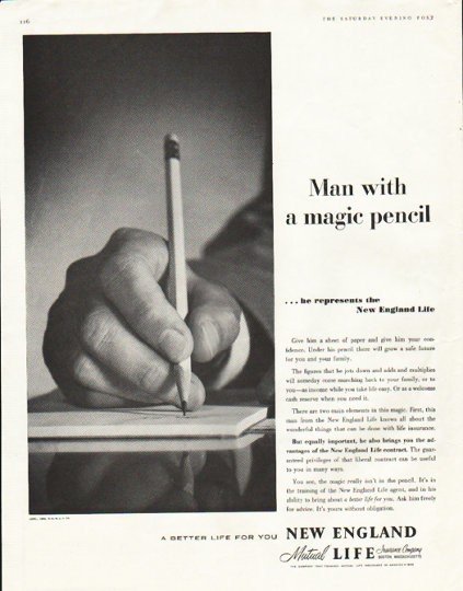 1956 New England Life Ad "magic pencil"