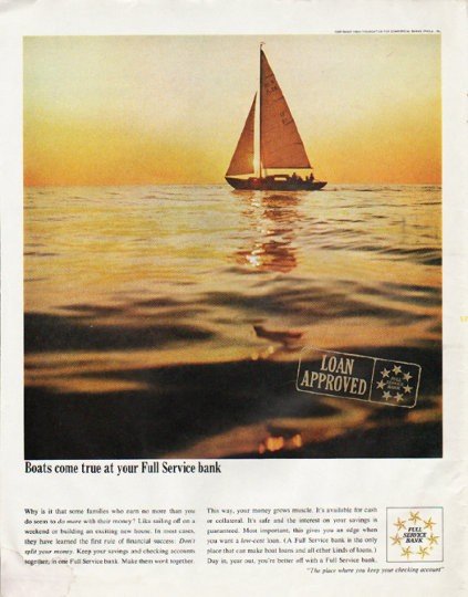 1965 Full Service Bank Ad "Boats come true"