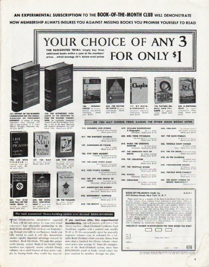 1965 Book-Of-The-Month Club Ad "Your choice of any 3"