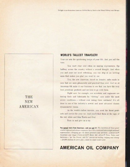 1961 American Oil Company Ad "World's Tallest Traveler!"