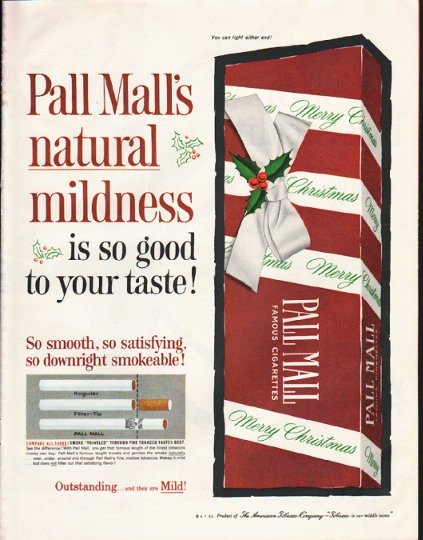 1961 Pall Mall Cigarettes Ad "natural mildness"