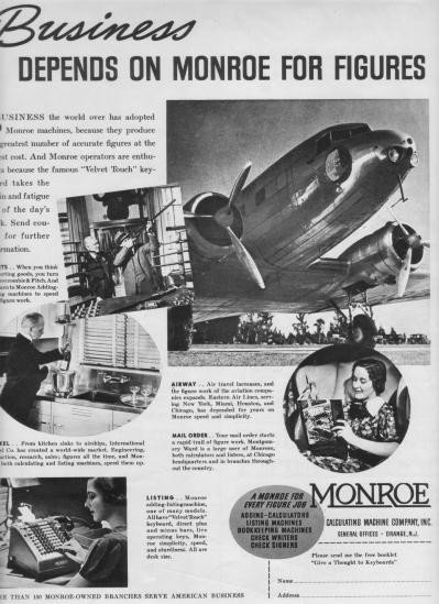 1937 Monroe Calculating Machine Company Ad