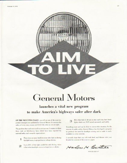 1958 General Motors Ad "Aim to Live"