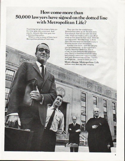 1965 Metropolitan Life Insurance Ad "50,000 lawyers"