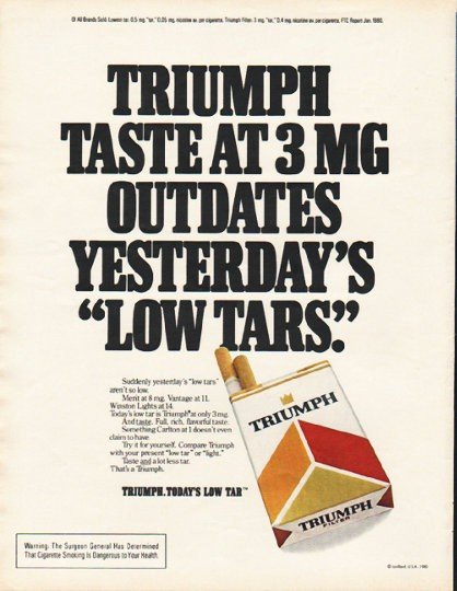 1980 Triumph Cigarettes Ad "low tars"
