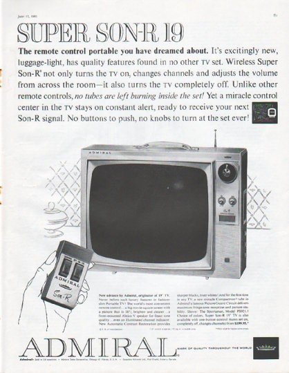 1961 Admiral Television Ad "Super Son-R 19"