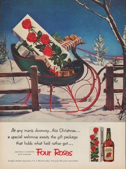 1952 Four Roses Whiskey Ad "any man's doorway"