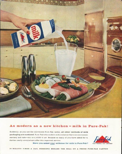 1958 Pure-Pak Ad "modern as a new kitchen"