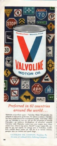 1964 Valvoline Motor Oil Ad "Preferred in 67 countries"