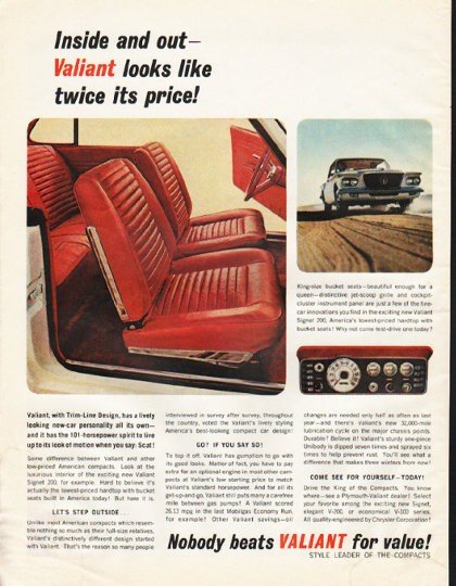 1962 Chrysler Valiant Ad "Inside and out" ~ (model year 1962)