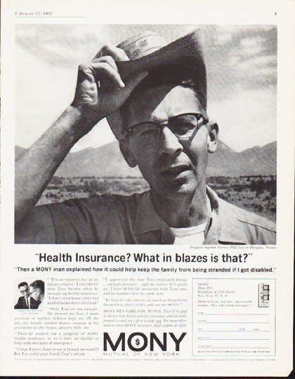 1963 Mutual Of New York Ad "What in blazes"