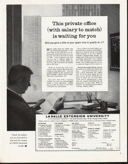 1965 LaSalle Extension University Ad "This private office"