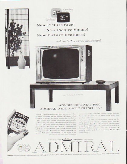 1959 Admiral Television Ad "New Picture Size" ~ (model year 1960)