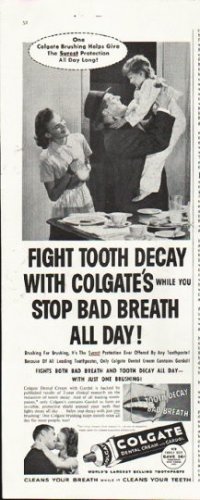 1958 Colgate Toothpaste Ad "stop bad breath all day"