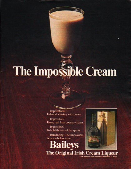 1980 Baileys Irish Cream Liqueur Ad "The Impossible Cream"