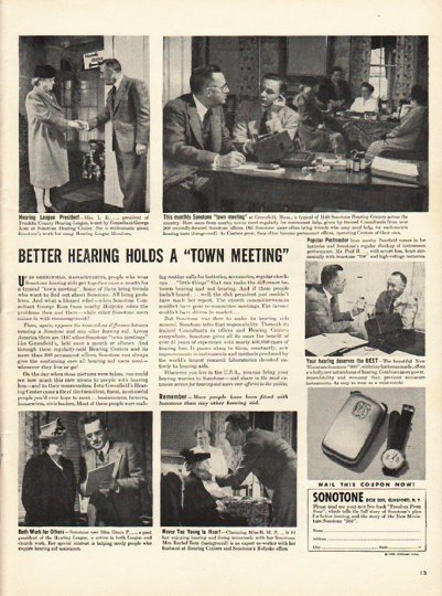 1948 Sonotone Hearing Aid Ad "Better hearing"