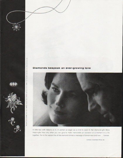 1965 De Beers Diamond Ad "ever-growing love"