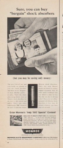 1965 Monroe Shocks Ad ""bargain" shock absorbers"