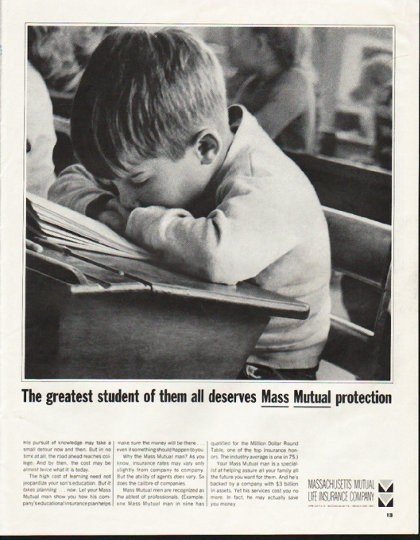 1964 Massachusetts Mutual Life Insurance Ad "The greatest student"