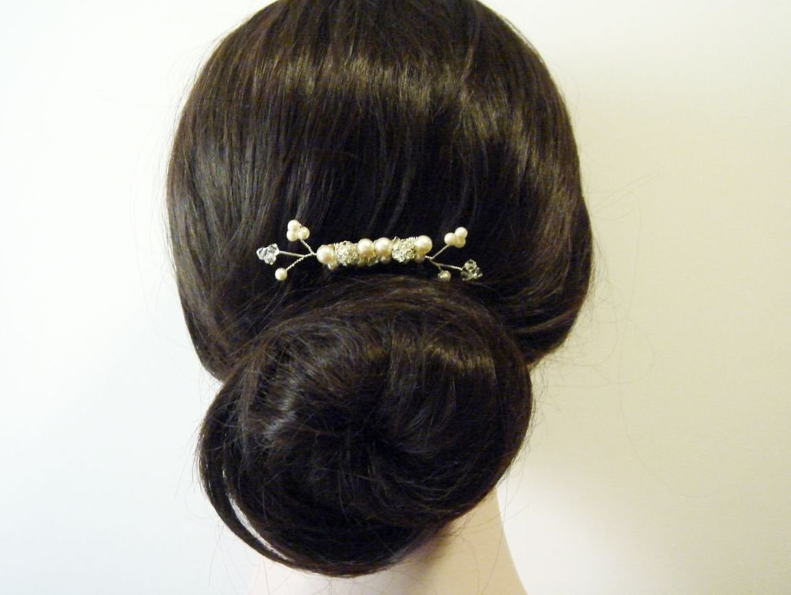 Handmade Cluster Pearl Hair Comb - Swarovski Crystal Wedding HS023
