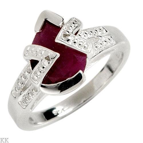 Pear Cut Ruby and Diamond Solid Sterling Silver Ring. Size 7 US Eu 14.51