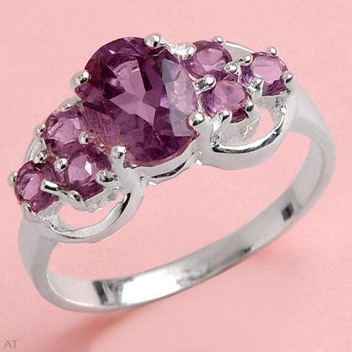 Genuine Amethyst Solid Sterling Silver Ring Size 7