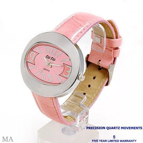 Ladies Silver Tone Watch with Soft Rose Pink Strap Watch by FEE FEE