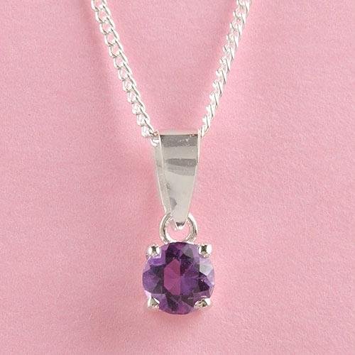 Genuine Round Amethys Necklace with Sterling Silver Chain