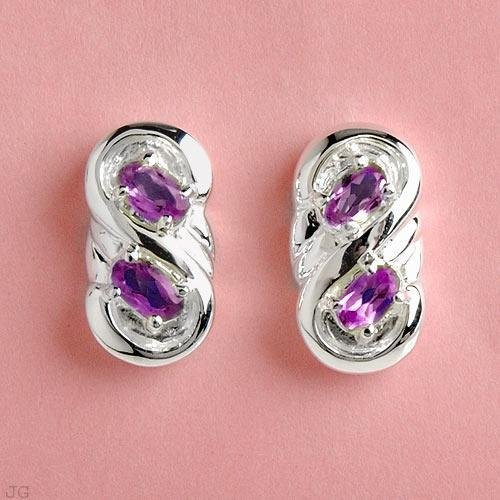 1.00ctw Genuine Amethyst Earings with Solid Sterling Silver Mounts