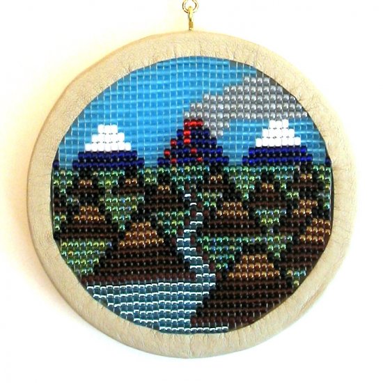 Volcanic Skyline No. 070701 - Leather Framed Beadwork (Bead Work) Wall Hanging