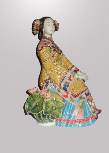 Porcelain Beauty Enjoying the Cool On Lotus Stool