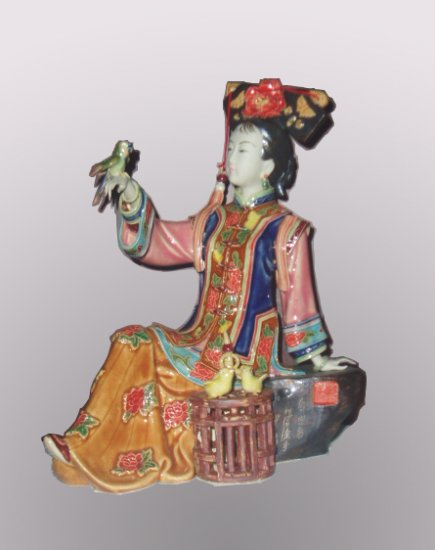 Nice Chinese Style Ceramic Lady Playing with Bird