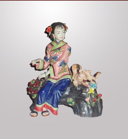 Handmade Ceramic Lady Playing with Squirrel