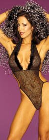 Fantasy Sexy Halter Neck Marabou Trim Bodysuit