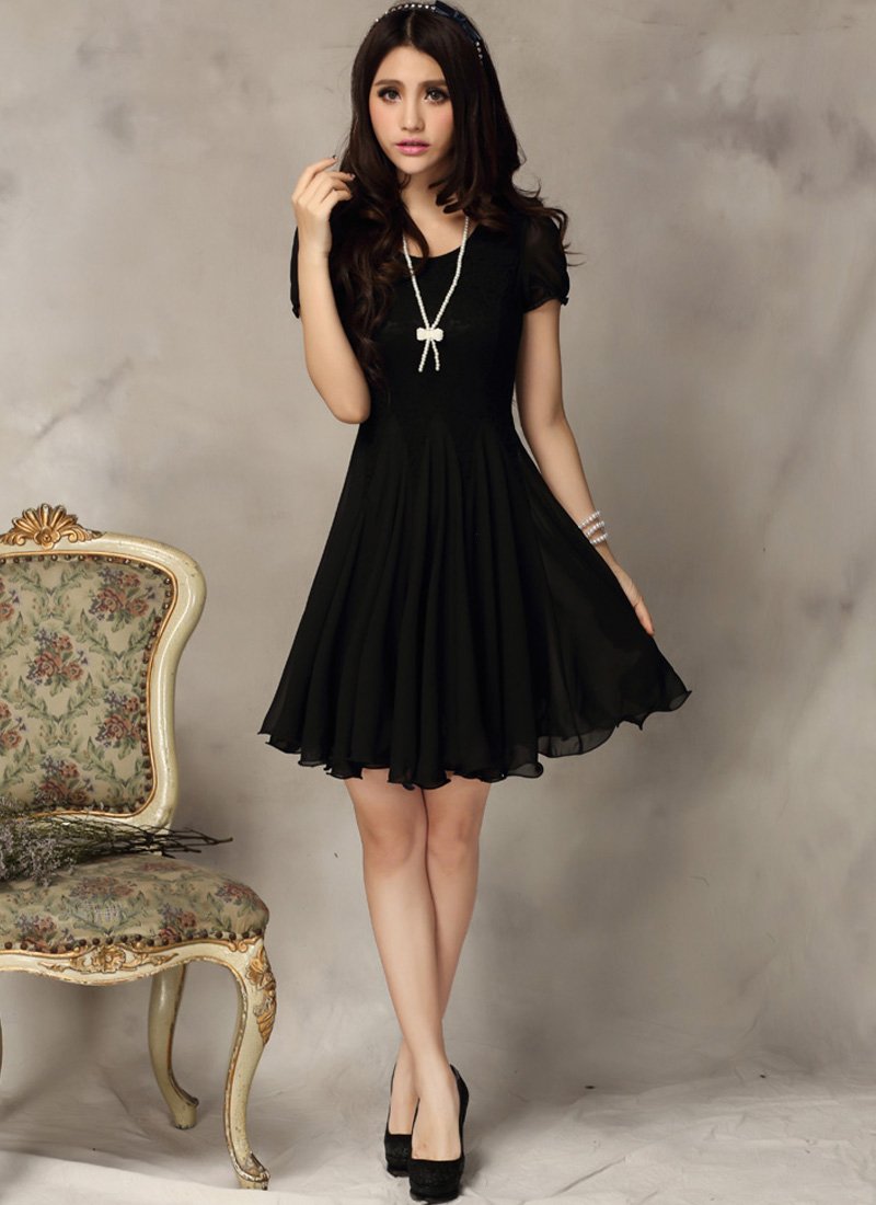 Little Black Dress - Black Lace Dress - Fit and Flare Dress CD3
