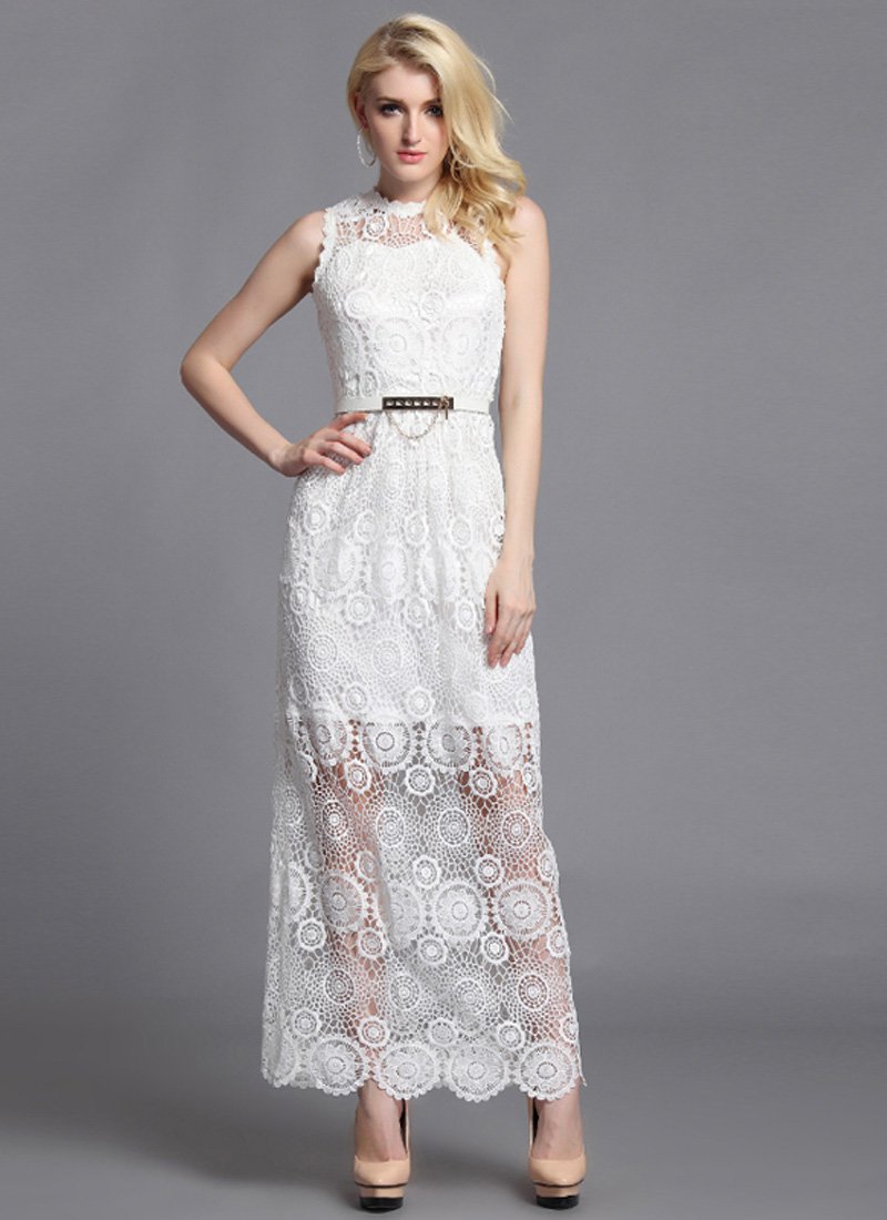 V Back White Lace Maxi Dress RM24