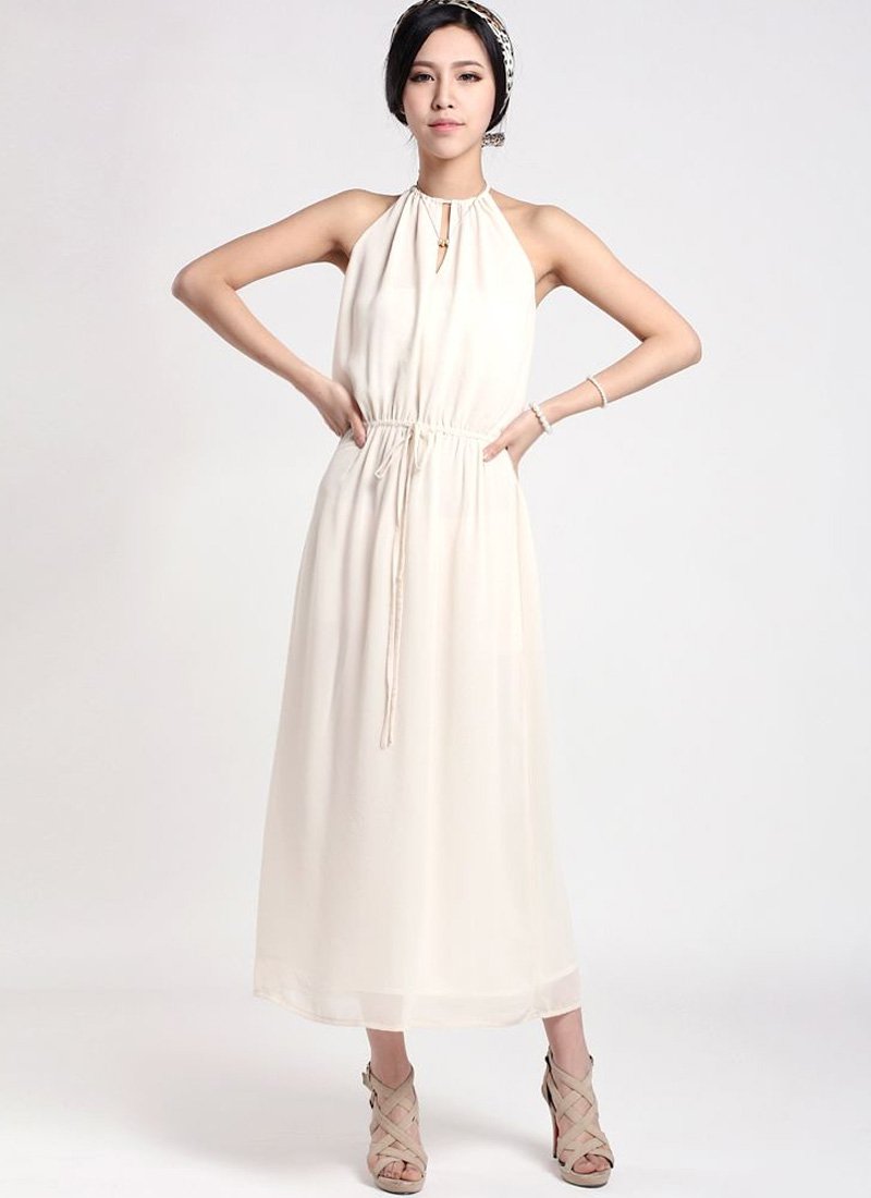 White Halter Tea Dress with Draw String Waist RM37