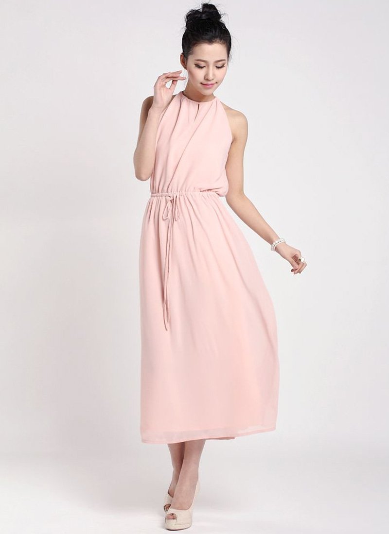 Pink Halter Tea Dress with Draw String Waist RM37