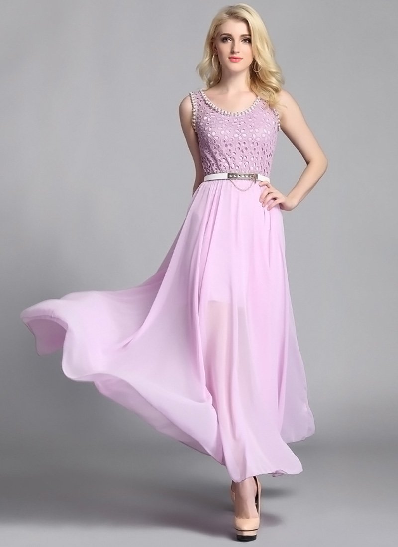 Violet Lace Chiffon Maxi Dress with Bead Embellishment RM50