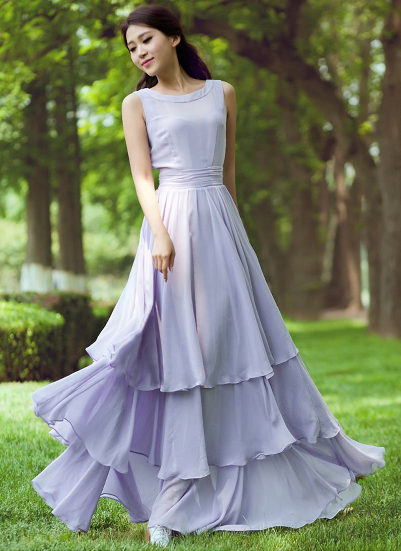 Lavender Purple Maxi Dress with Tiered Skirt RM230