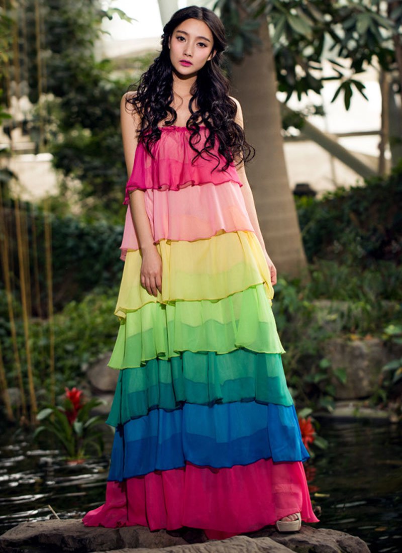 Rainbow Color Maxi Dress RM268