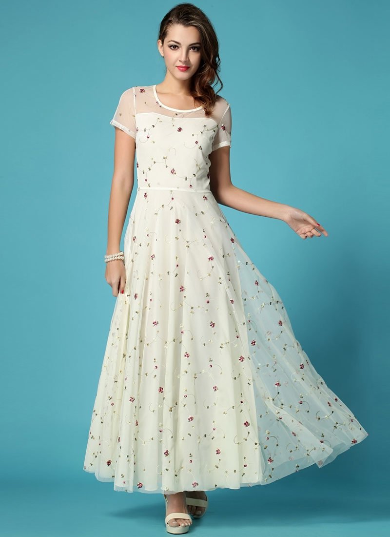 Floral Embroidered Ivory Lace Maxi Dress RM274