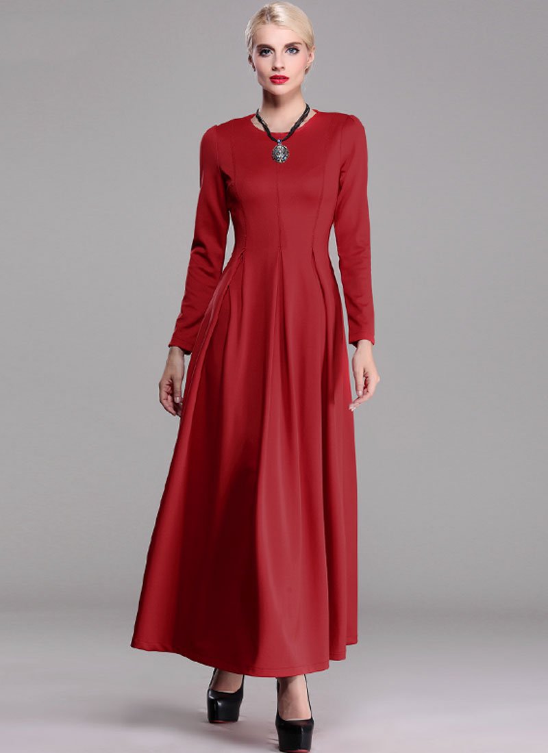 Long Sleeve Maroon Maxi Dress RM372