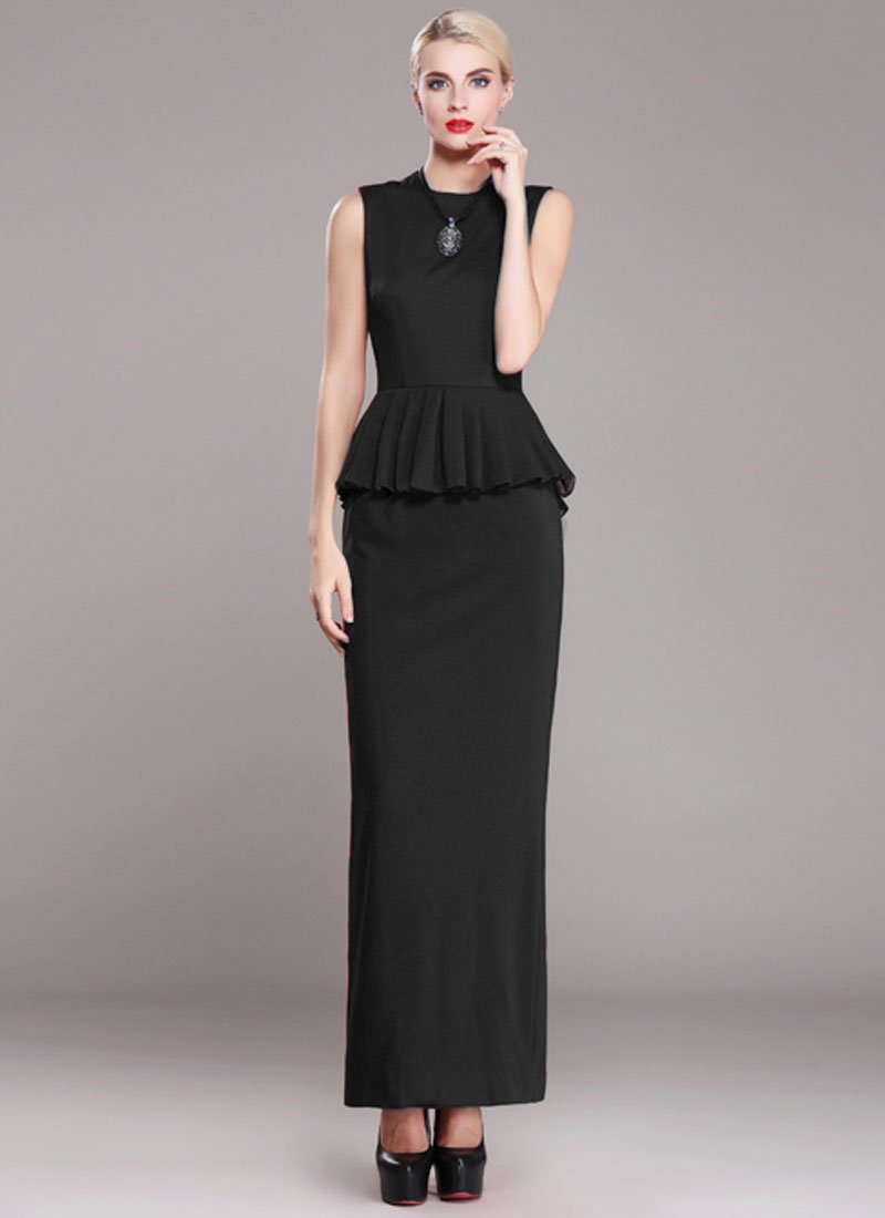 Sleeveless Black Sheath Maxi Dress with Peplum RM380