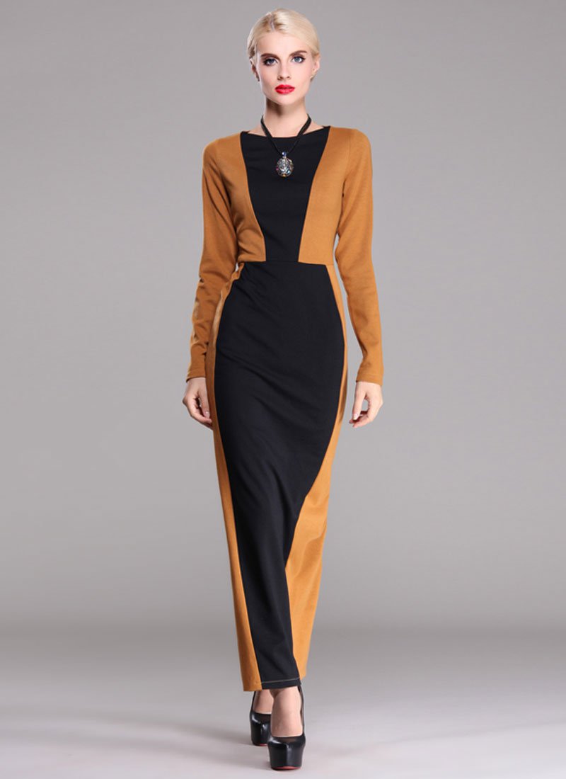 Golden Rod Sheath Maxi Dress with Black Details RM398