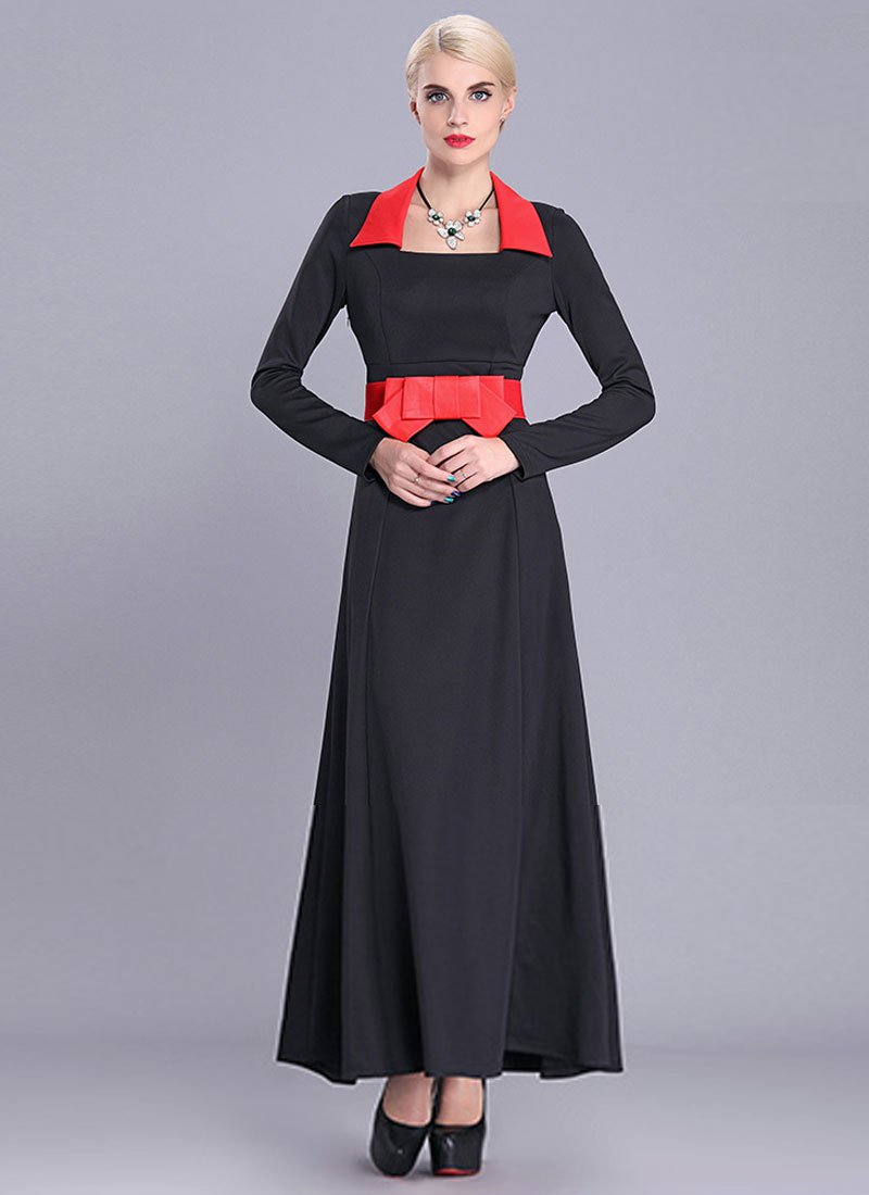 Black Maxi Dress with Oversized Red Bow Belt RM399
