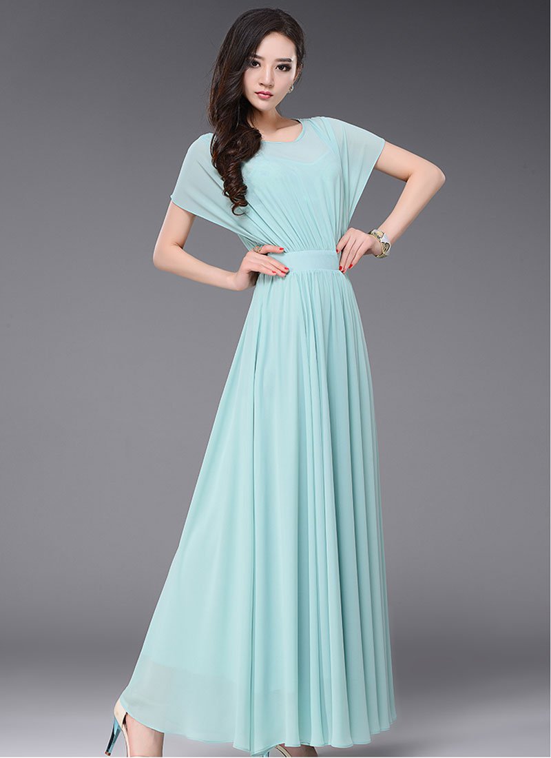 Pale Turquoise Maxi Dress with Dolman Sleeves RM435