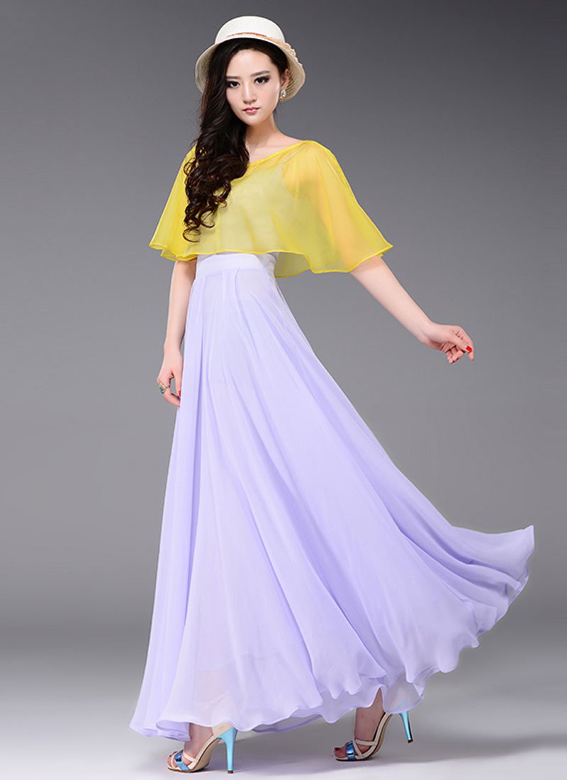 Thistle Maxi Dress with Contrast Yellow Cloak Top RM437