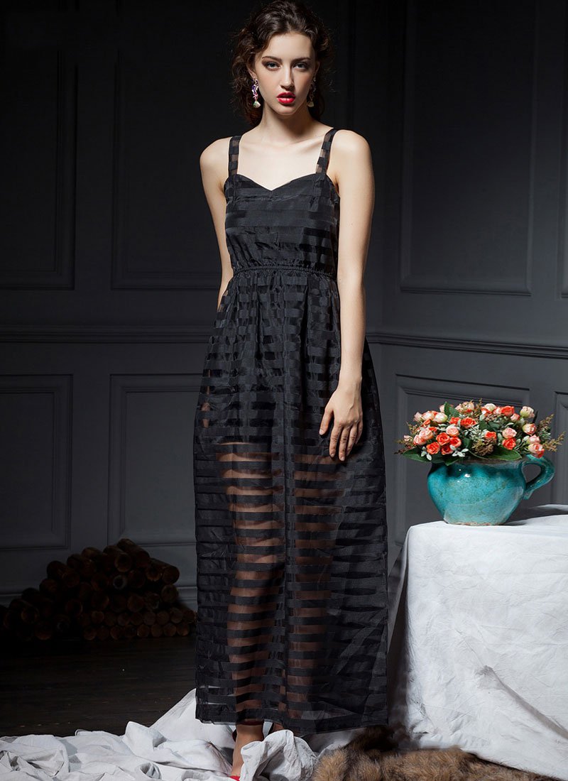 Black Stripe Organza Maxi Dress RM441