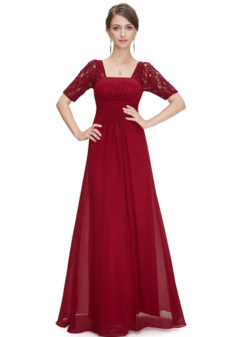 Empire Waisted Maroon Lace Chiffon Maxi Dress with Open Back RM452